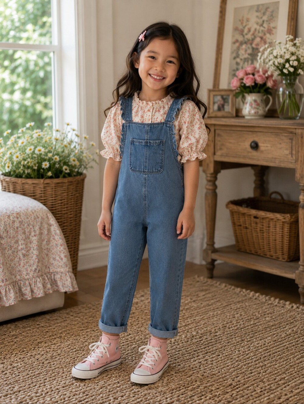 Zara Girls Denim Overalls Light Wash Dungarees Adjustable Straps Size 4-5Y